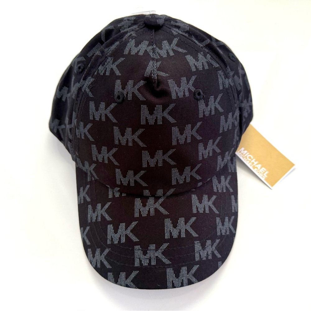 NWT- Michael Kors Black and Gray MK Patterned Cap